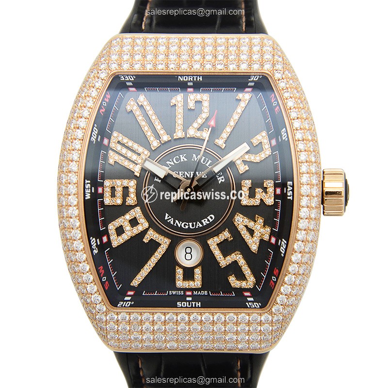 Elegant Franck Muller V45 SC DT D NBR CD 5N.NR Vanguard Automatic, 18kt Rose Gold Case & Black