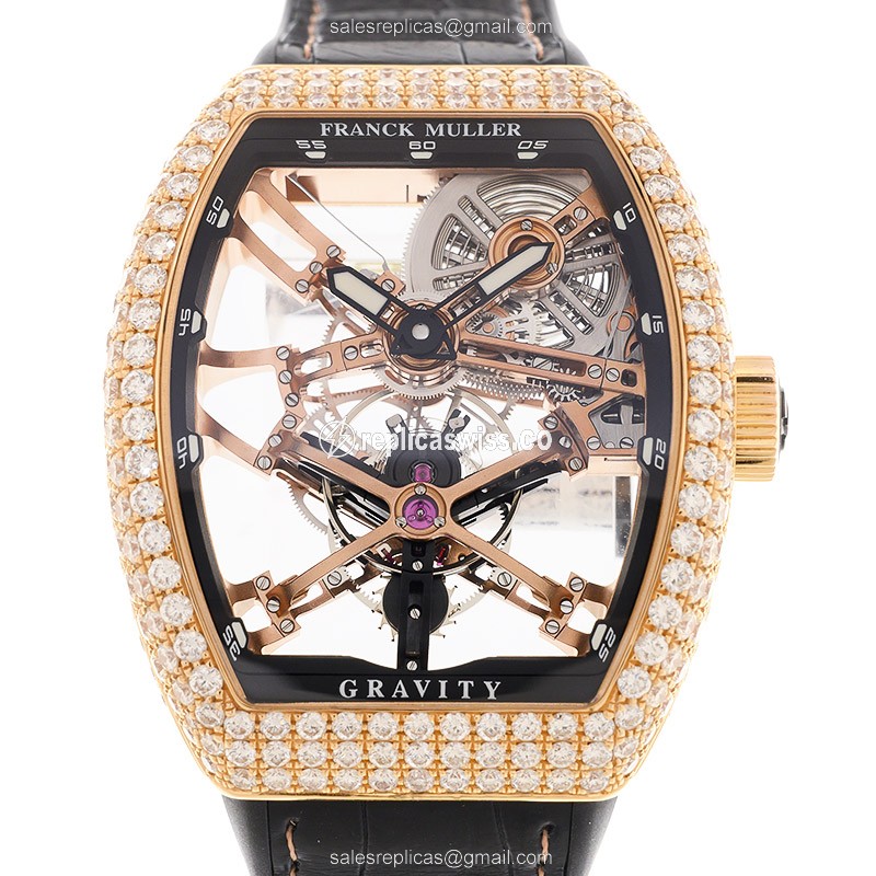 Elegant Franck Muller V45T Gravity CS SQT D Replica Watch, Manual Wind, 18kt Rose Gold Case