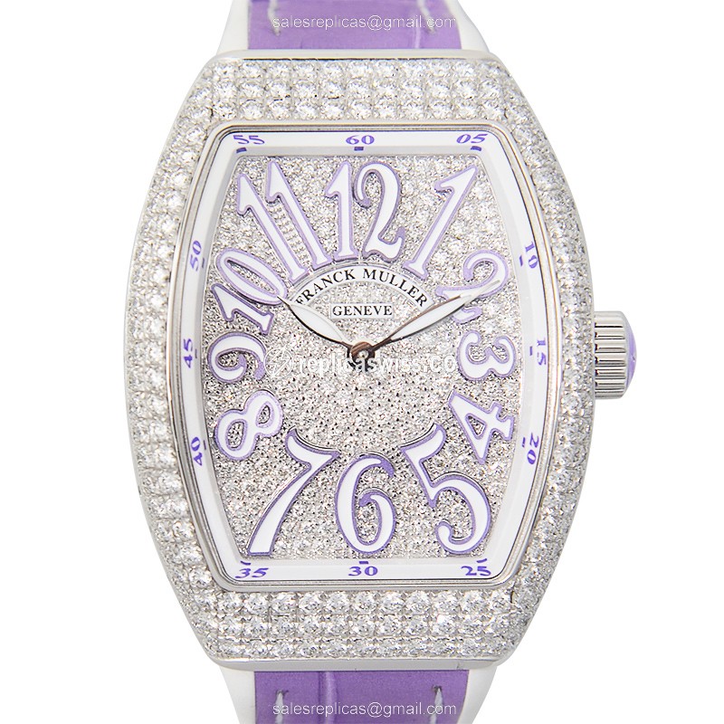 Elegant Franck Muller Vanguard Quartz Replica in Silver Dial & Diamond-Encrusted Case Watch