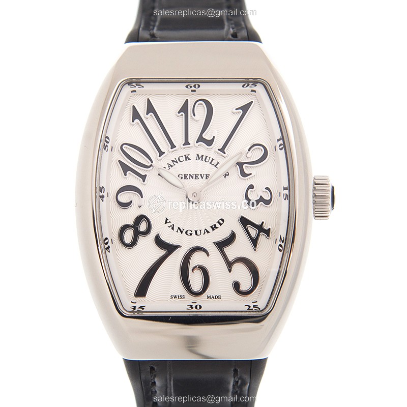 Elegant Franck Muller Vanguard Replica in Stainless Steel, White Dial & Alligator Strap, Quartz