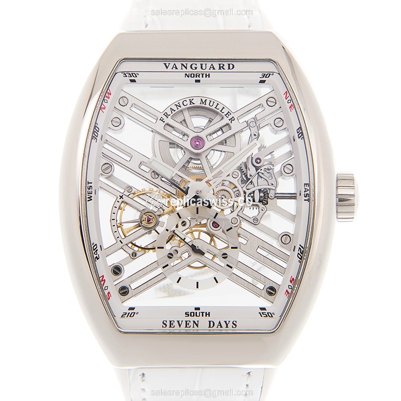 Elegant Franck Muller Vanguard S6 SQT Manual Wind Replica, Stainless Steel Case & Silver Dial Watch