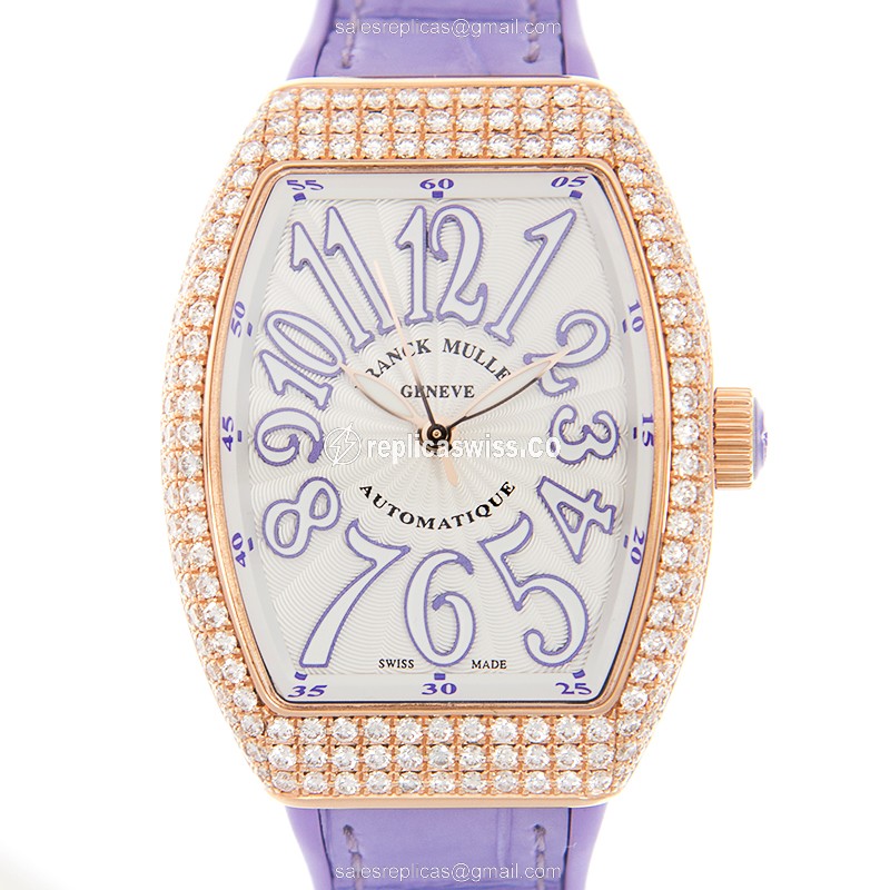 Elegant Franck Muller Vanguard SC Automatic, White Dial, 18kt Rose Gold Case & Diamond Bezel Watch