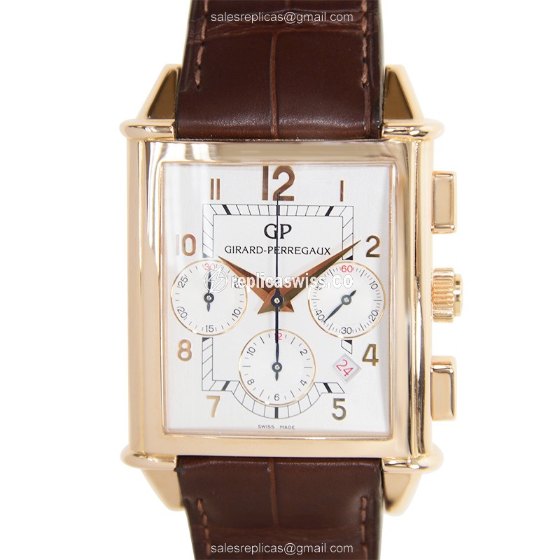 Elegant Girard Perregaux 1945 Automatic Gold Watch | White Dial & Brown Leather Strap