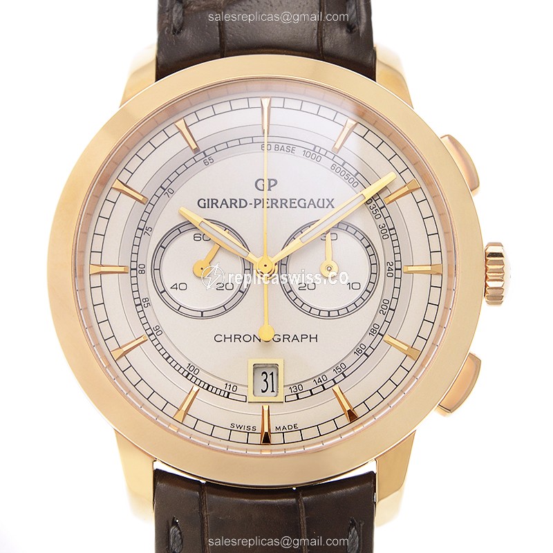 Elegant Girard Perregaux 1966 Replica with Manual Wind White Dial, 18kt Gold Case Watch