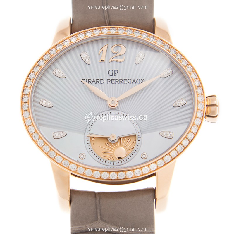 Elegant Girard Perregaux 80488D52A251 Cats Eye Automatic, Blue Dial on Leather, 18kt Rose Gold Case