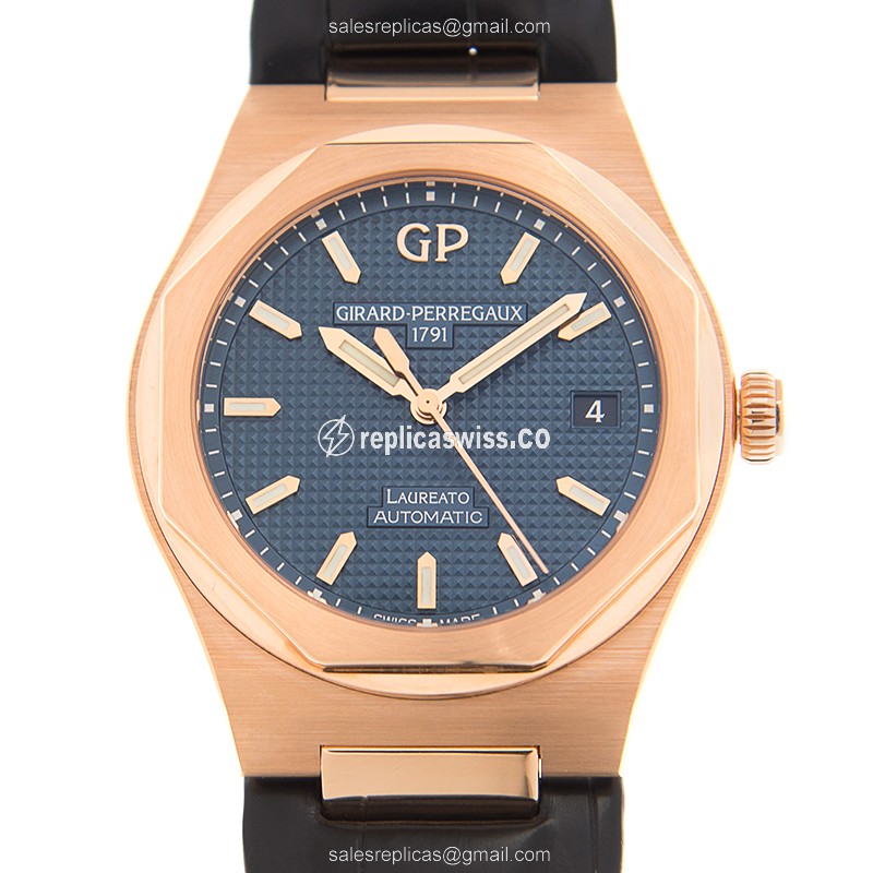 Elegant Girard Perregaux LAUREATO Replica in 18kt Gold, Automatic Movement & Blue Dial Watch