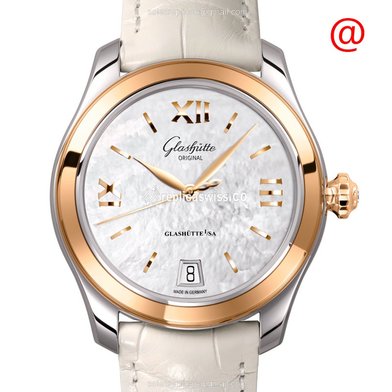 Elegant Glashutte 1-39-22-09-06-44 Ladies Replica, Automatic Movement, 18kt Rose Gold Case & White