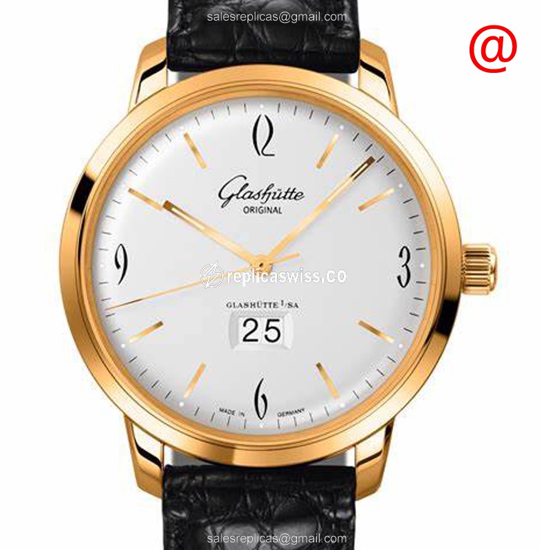 Elegant Glashutte 2-39-47-01-01-04 Retro Collection Automatic Gold Watch with White Dial and