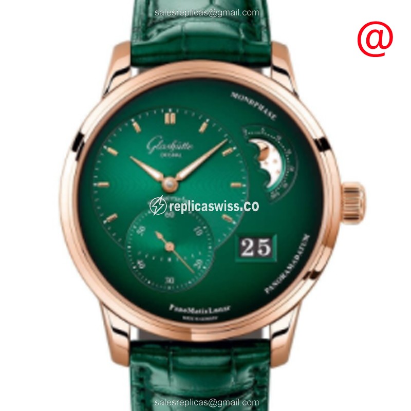 Elegant Glashutte PANO Automatic Replica in 18kt Rose Gold, Green Dial & Alligator Green Strap Watch