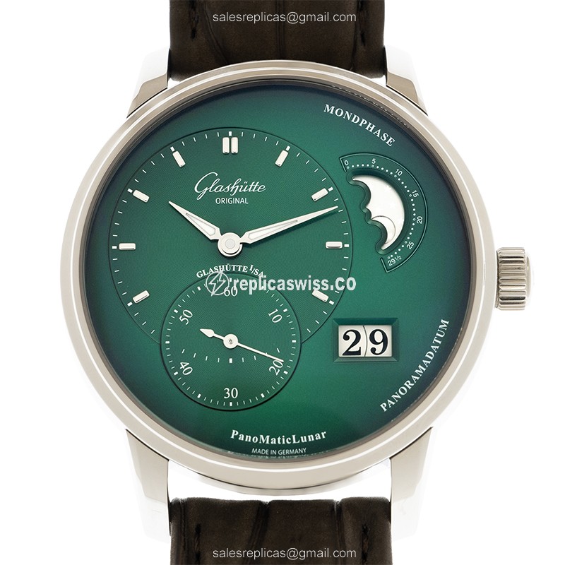 Elegant Glashutte PANO Automatic Replica in Green Dial & Stainless Steel Case, Alligator Brown