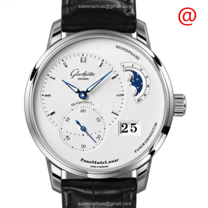 Elegant Glashutte PANO Automatic Replica in Polished Steel, White Dial, Durable Alligator Skin