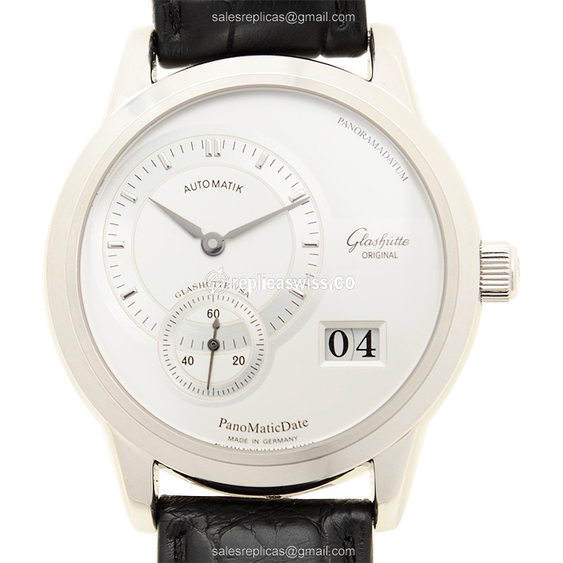 Elegant Glashutte PANO Automatic Steel Replica, Silver Dial & Alligator Black Strap Watch
