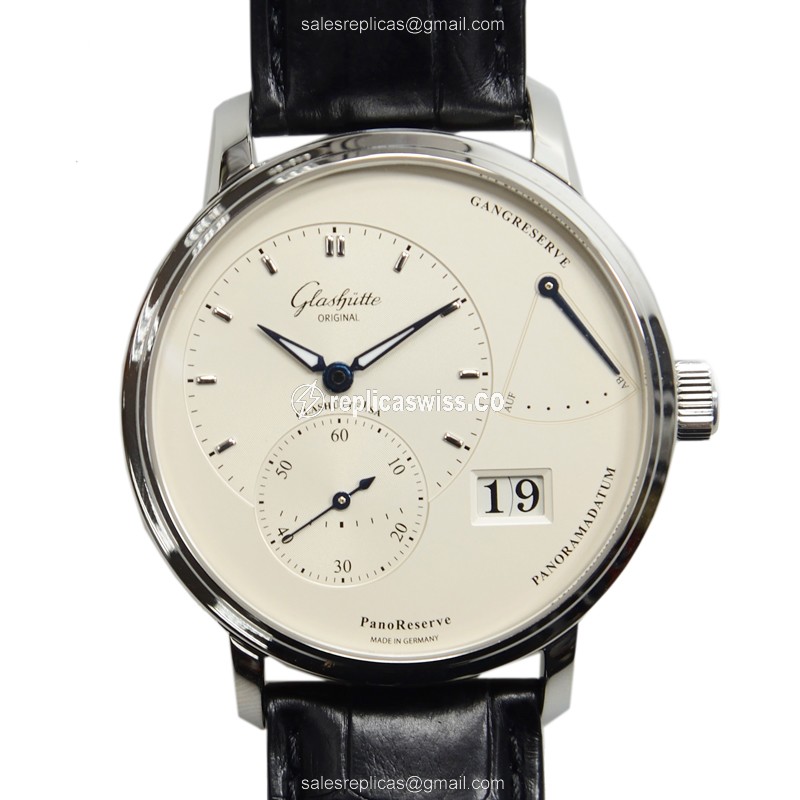 Elegant Glashutte PANO Manual Wind Replica in Stainless Steel with Silver Dial & Black Alligator
