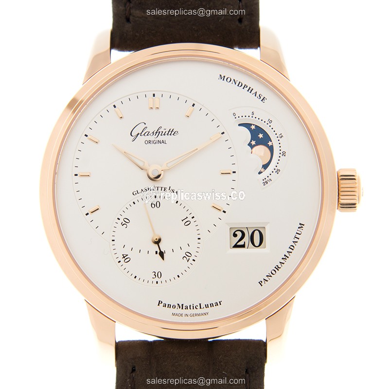 Elegant Glashutte PANO Replica in 18kt Rose Gold with Automatic Movement & Silver Dial Watch