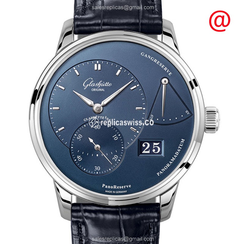 Elegant Glashutte PANO Replica with Blue Dial Stainless Steel Case, Automatic Movement Watch
