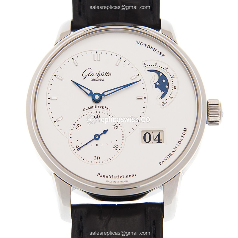 Elegant Glashutte PRIMA LUNA Replica in Stainless Steel, Automatic Movement & White Dial Watch