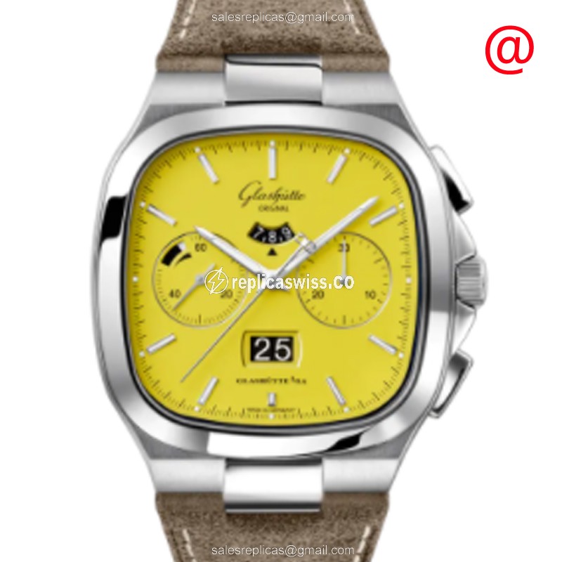 Elegant Glashutte Retro 1-37-02-07-02-35 Automatic Steel Watch with Cream Dial & Genuine Cowhide