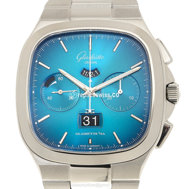 Elegant Glashutte Retro Collection 1-37-02-06-02-70 Replica with Blue Dial & Stainless Steel Case
