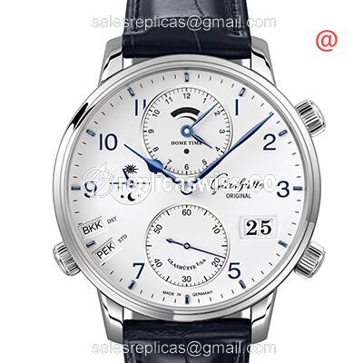 Elegant Glashutte Senator Cosmopolite Replica in Stainless Steel Case & White Dial, Manual Wind