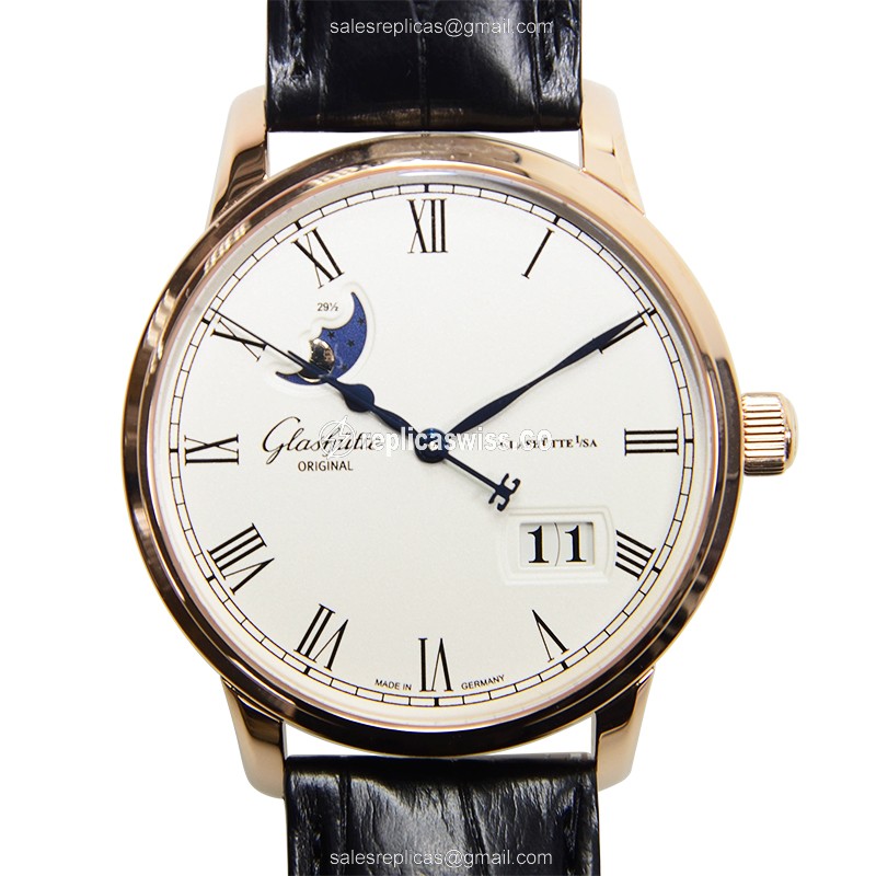 Elegant Glashutte Senator Panorama Date Replica in 18kt Gold with Automatic Movement Silver