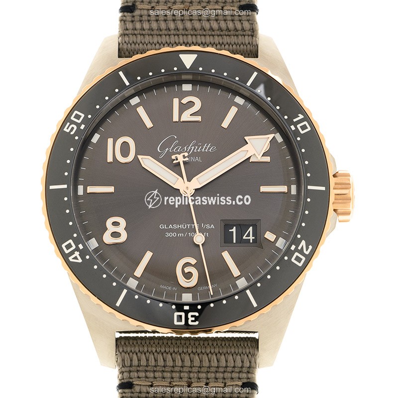 Elegant Glashutte Senator Panorama Date Replica in 18kt Rose Gold, Automatic Movement, Gray