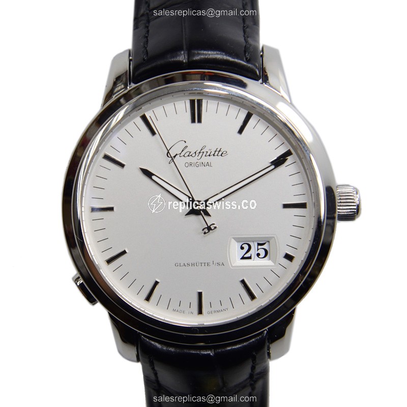 Elegant Glashutte Senator Panorama Date Replica in Stainless Steel, Automatic Movement Silver