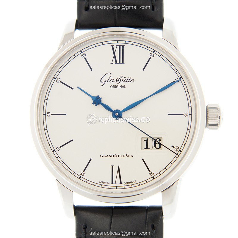 Elegant Glashutte Senator Panorama Date Replica with White Dial Stainless Steel Case Watch