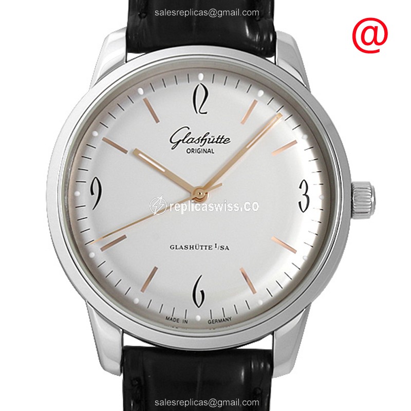 Elegant Glashutte Senator Sixties Replica, Automatic Movement, Silver Dial, Black Alligator Strap