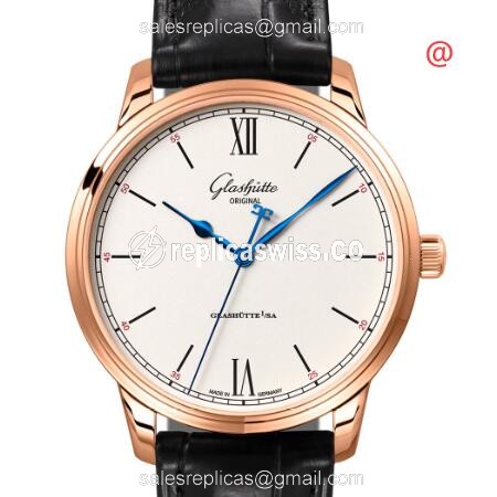 Elegant Glashutte Senator Skeletonized Replica in 18kt Gold with Automatic Movement Silver Dial