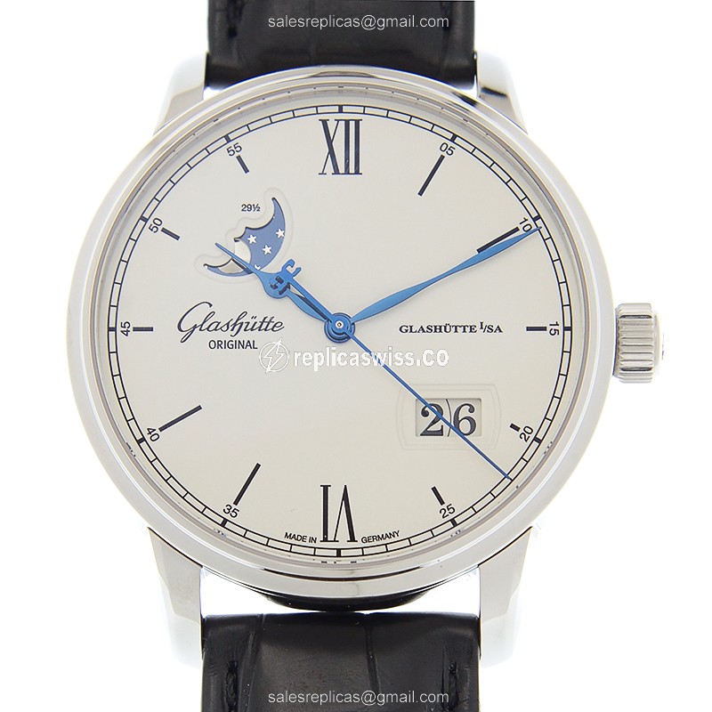 Elegant Glashutte Senator Skeletonized Replica in Stainless Steel & White Dial, Automatic Movement