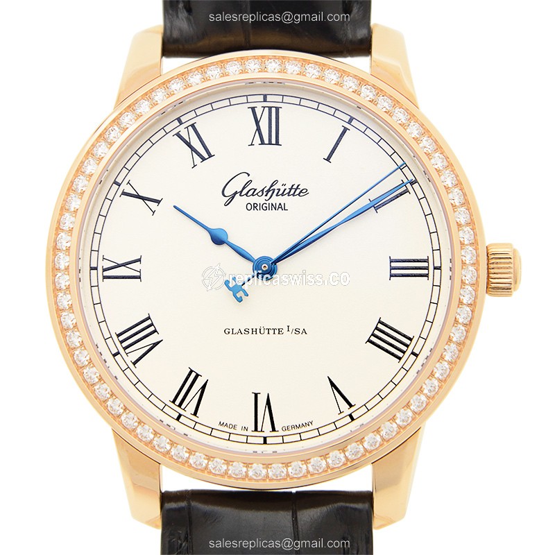 Elegant Glashutte Senator Skeletonized Replica in White Dial & 18kt Rose Gold, Automatic Movement
