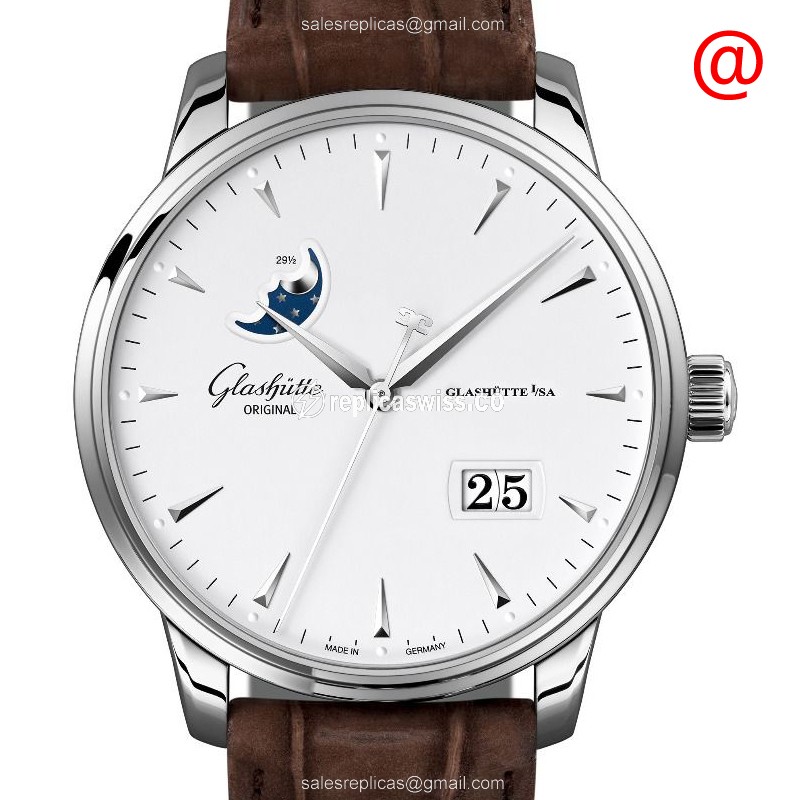 Elegant Glashutte Senator Skeletonized Replica Watch with Automatic Movement White Dial on