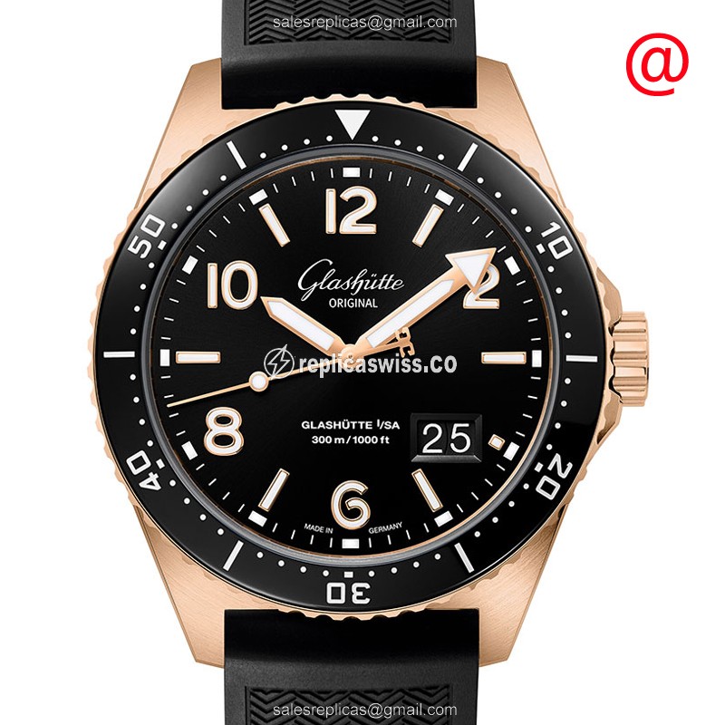 Elegant Glashutte Spezialist Replica Watch in 18kt Rose Gold with Automatic Movement Black Dial