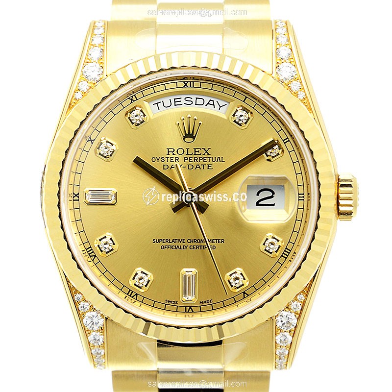 Elegant Gold Rolex Day-Date Replica, Automatic Movement & Crystal Case Watch