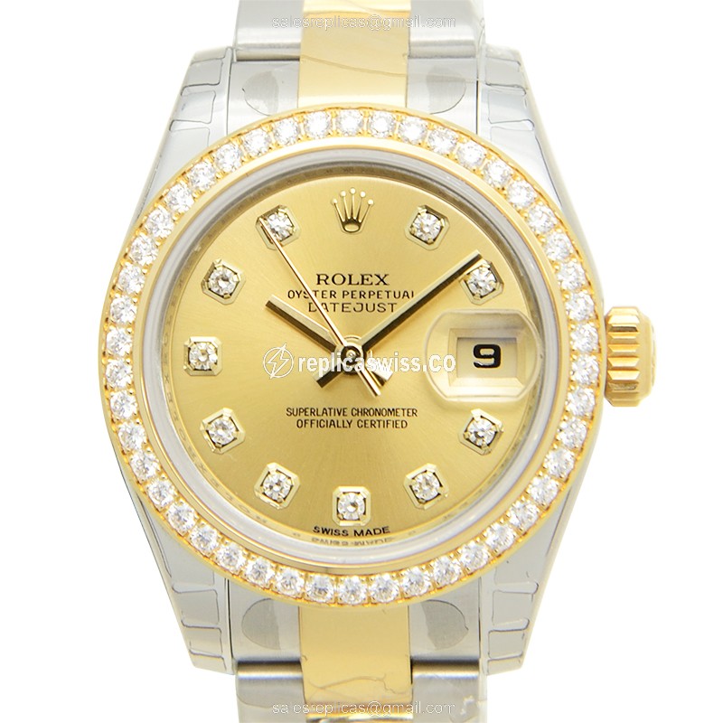 Elegant Gold Rolex Lady Datejust Replica Watch | Automatic Movement, Gold Dial & Clasp
