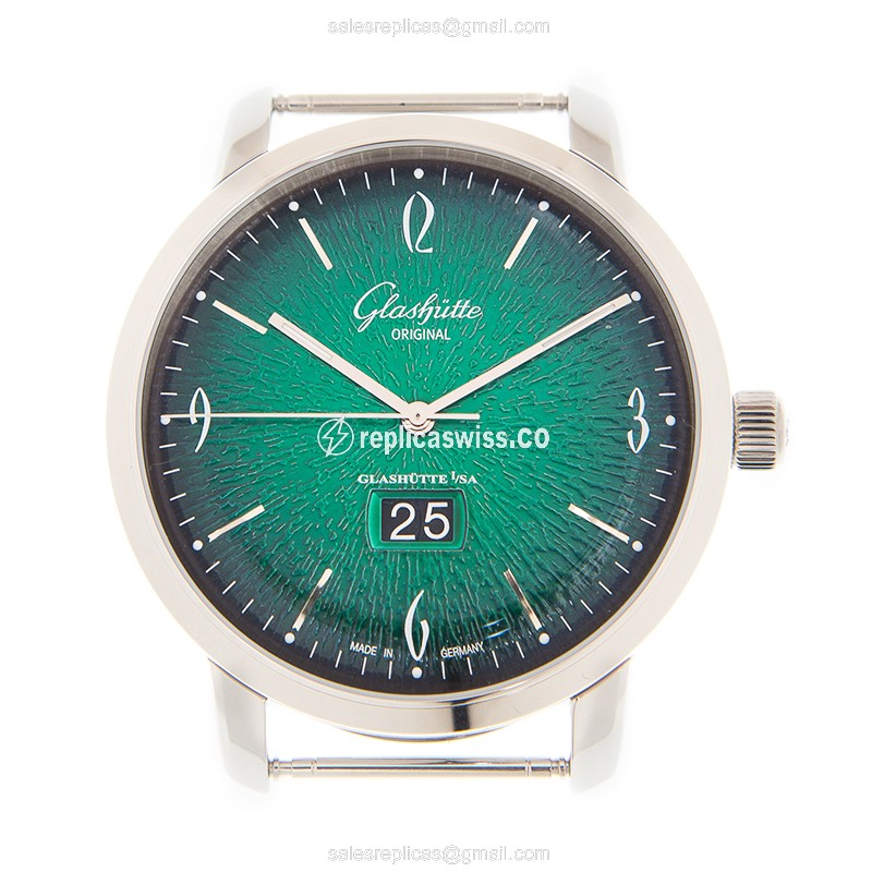 Elegant Green Dial Glashutte 2-39-47-04-02-04 Automatic Steel Watch | Genuine Leather Strap
