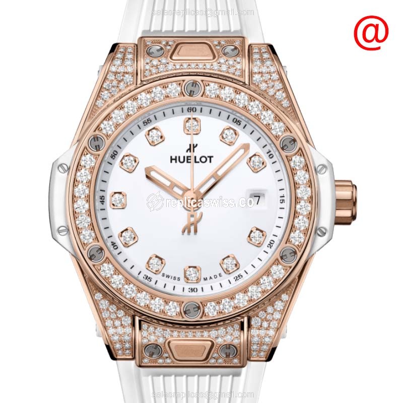 Elegant Hublot Big Bang Automatic Replica in 18kt Rose Gold with Diamond Accents White Dial