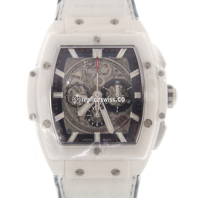 Elegant Hublot BIG BANG Automatic Replica in Ceramic, Silver Dial, Rubber Strap Watch