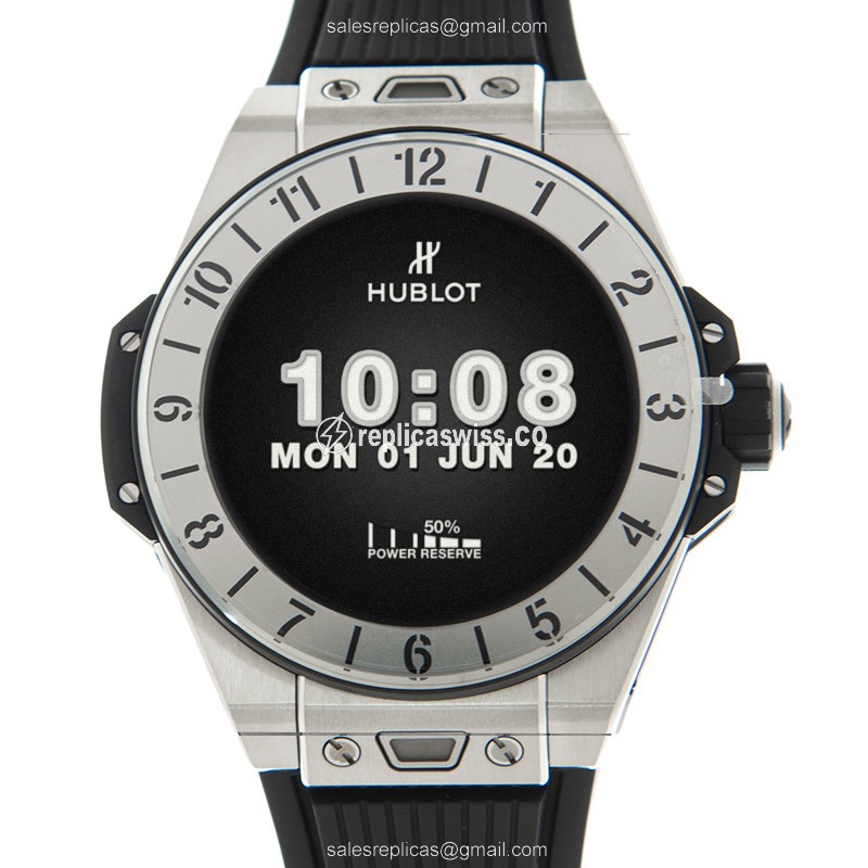 Elegant Hublot BIG BANG Intelligent Replica in Titanium Case with Black Dial Rubber Strap Watch