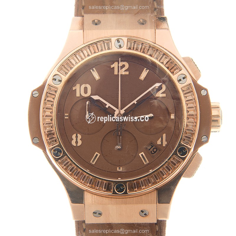 Elegant Hublot Big Bang Replica in 18kt Gold Case & Brown Leather Strap, Automatic Movement Watch