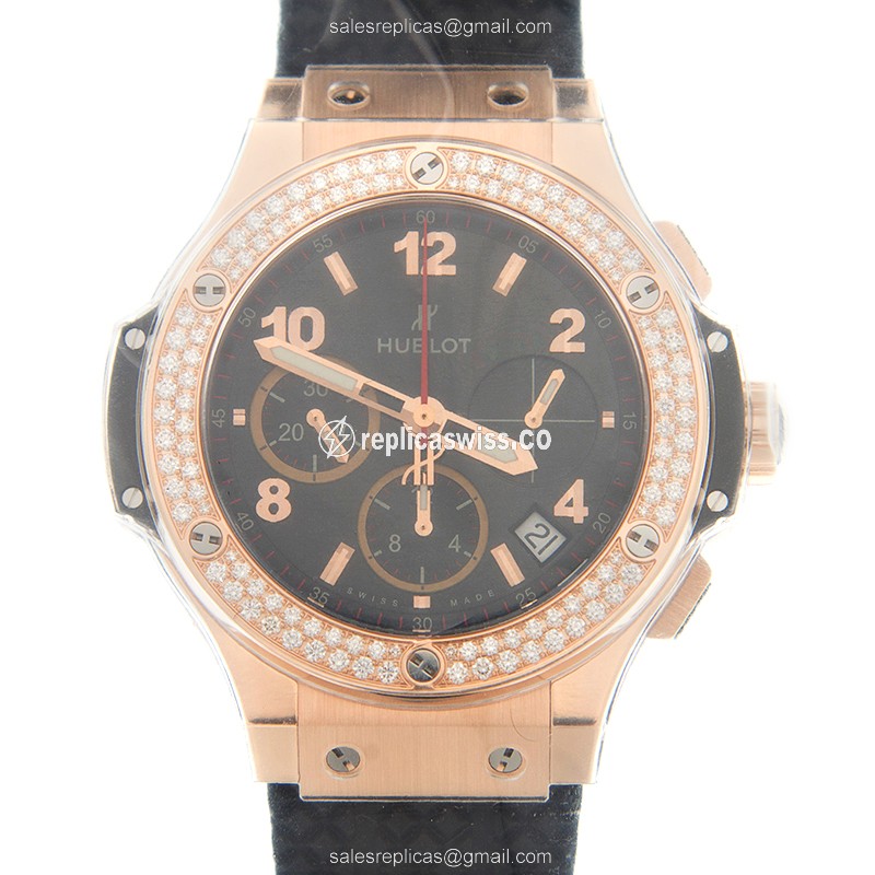 Elegant Hublot BIG BANG Replica in 18kt Rose Gold, Automatic Movement, & Black Dial on Leather