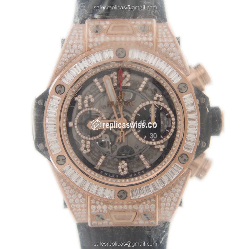 Elegant Hublot Big Bang Replica in 18kt Rose Gold & Diamond Bezels, Automatic Movement & Gray Dial