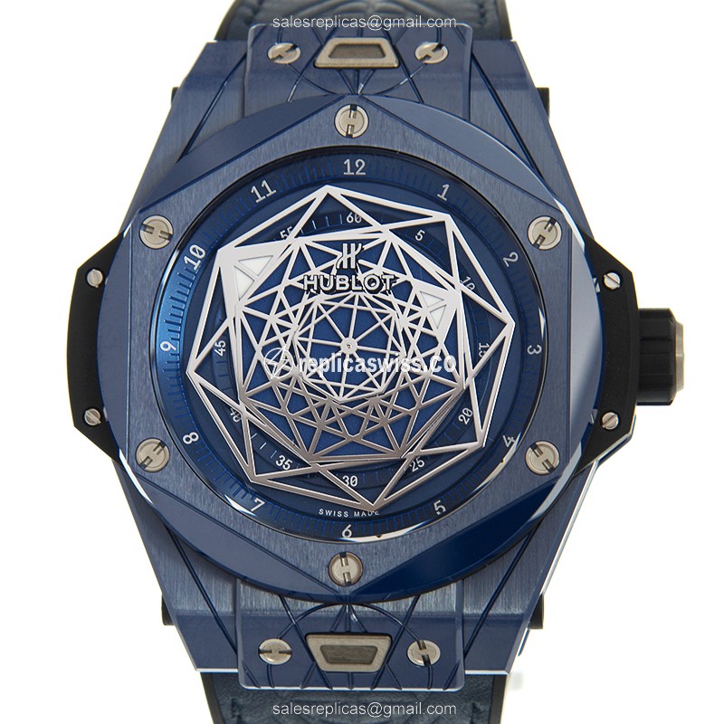 Elegant Hublot Big Bang Replica in Automatic Movement Stainless Steel Case, with Blue Dial and