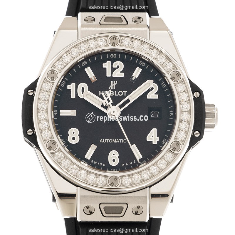 Elegant Hublot Big Bang Replica in Black | Automatic Movement | Diamond Accents Watch