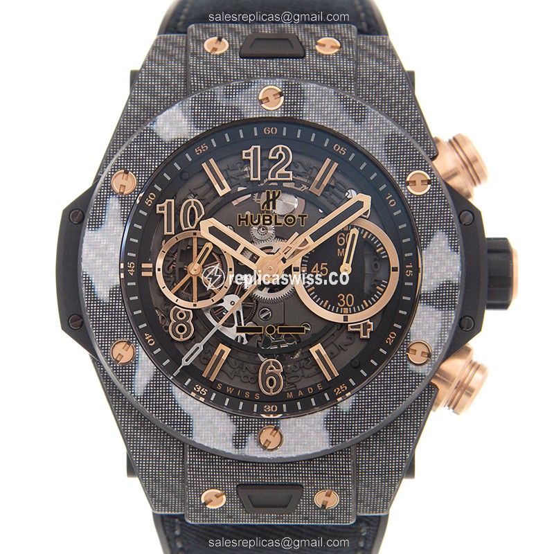 Elegant Hublot BIG BANG Replica in Carbon Fiber Case & Automatic Movement, Black Dial & Nylon Strap