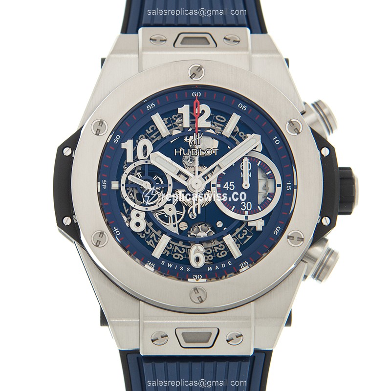 Elegant Hublot BIG BANG Replica in Titanium with Automatic Movement Blue Dial Watch