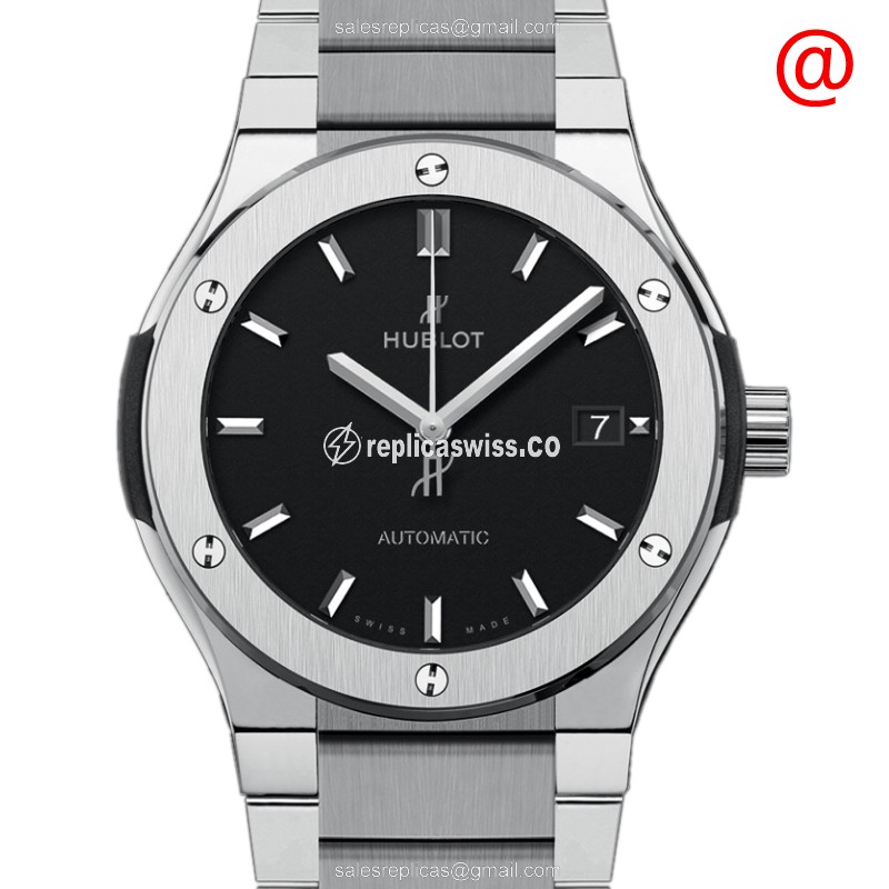 Elegant Hublot Classic Fusion 510.NX.1170.NX Replica in Black Dial & Titanium Case Watch