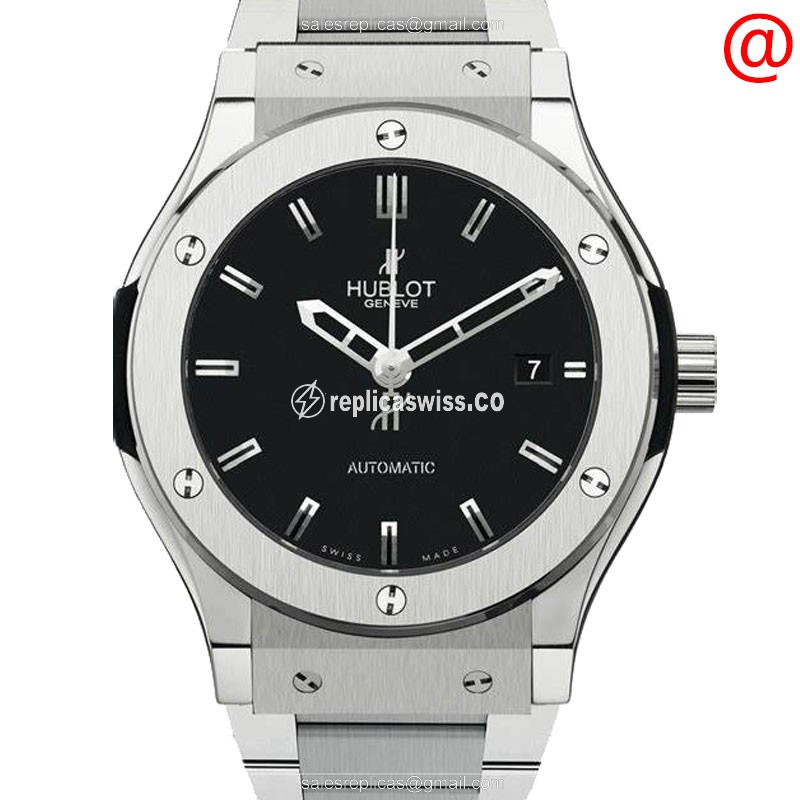 Elegant Hublot Classic Fusion Replica, Automatic Movement, Black Dial on Titanium Strap Watch