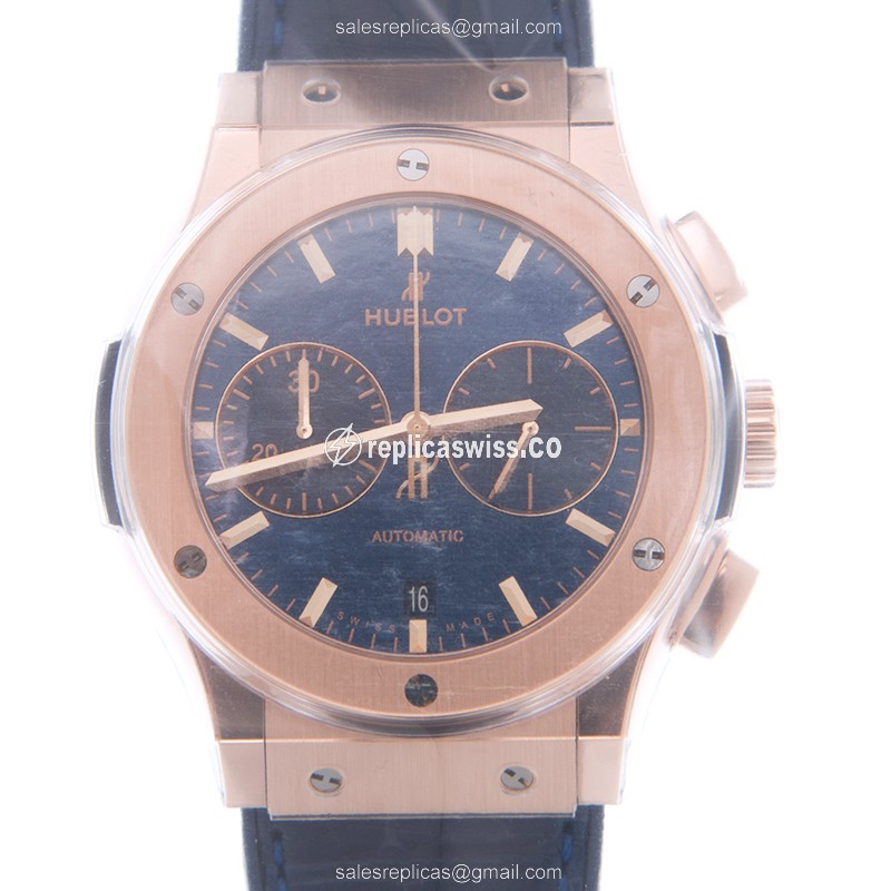 Elegant Hublot Classic Fusion Replica in 18kt Rose Gold, Automatic Movement & Blue Dial Watch