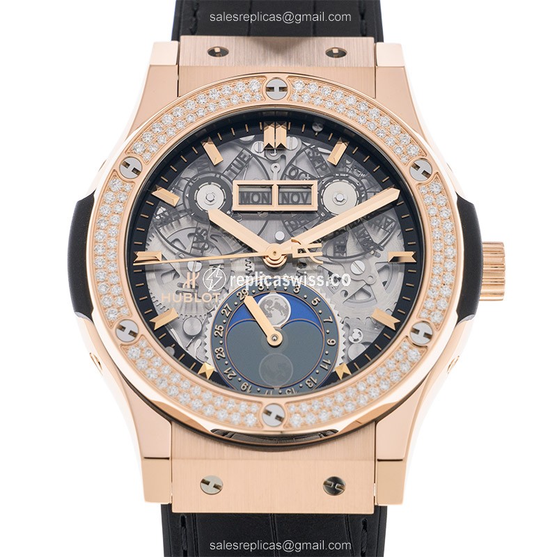 Elegant Hublot Classic Fusion Replica in 18kt Rose Gold, Automatic Movement, Diamond Accents
